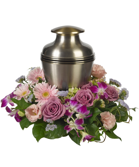 Pink Purple Flowers - Brass Urn