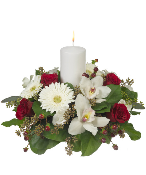 Red White Flowers - Pillar Candle