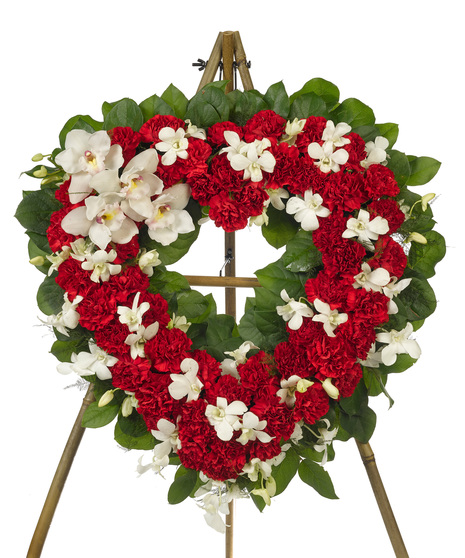 Red White Flowers - Wreath Open Heart