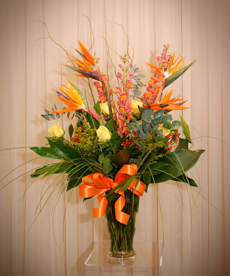 Vase Arrangement - Tropical Mix & Roses