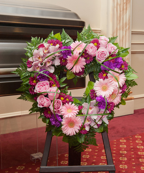 Open Heart Sympathy Wreath in Pink and Purple