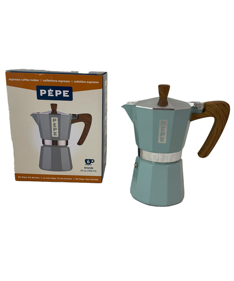 Large Pepe Moka espresso coffee maker available in red, blue cream and black