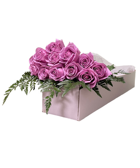 12, 18 or 24 Purple Roses in a Gift Box