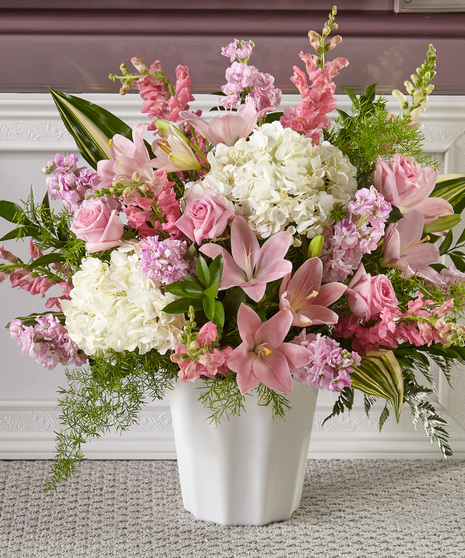 Pink and white sympathy flowers