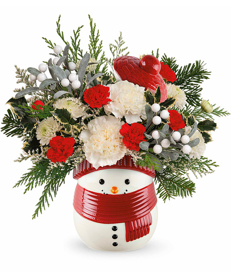 Christmas flowers arranged in the Frosty Wishes Jar