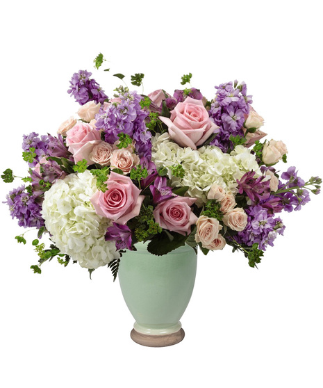 Sympathy Flowers Including Hydrangea and Roses in a Vase