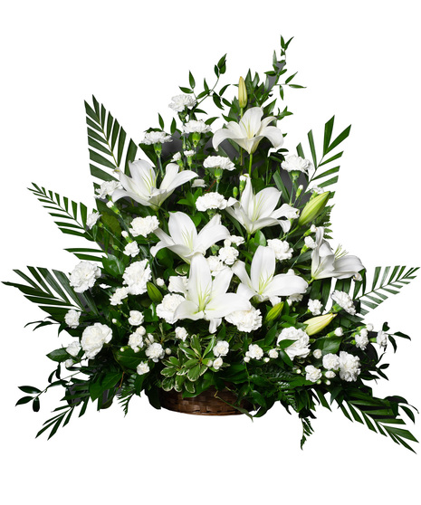 White flowers with greens for sympathy